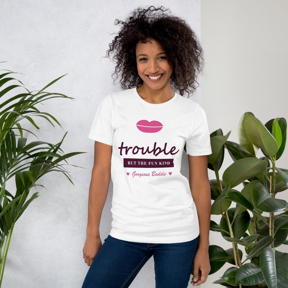 Gorgeous Baddie Trouble, But The Fun Kind Love Notes Tee White Front