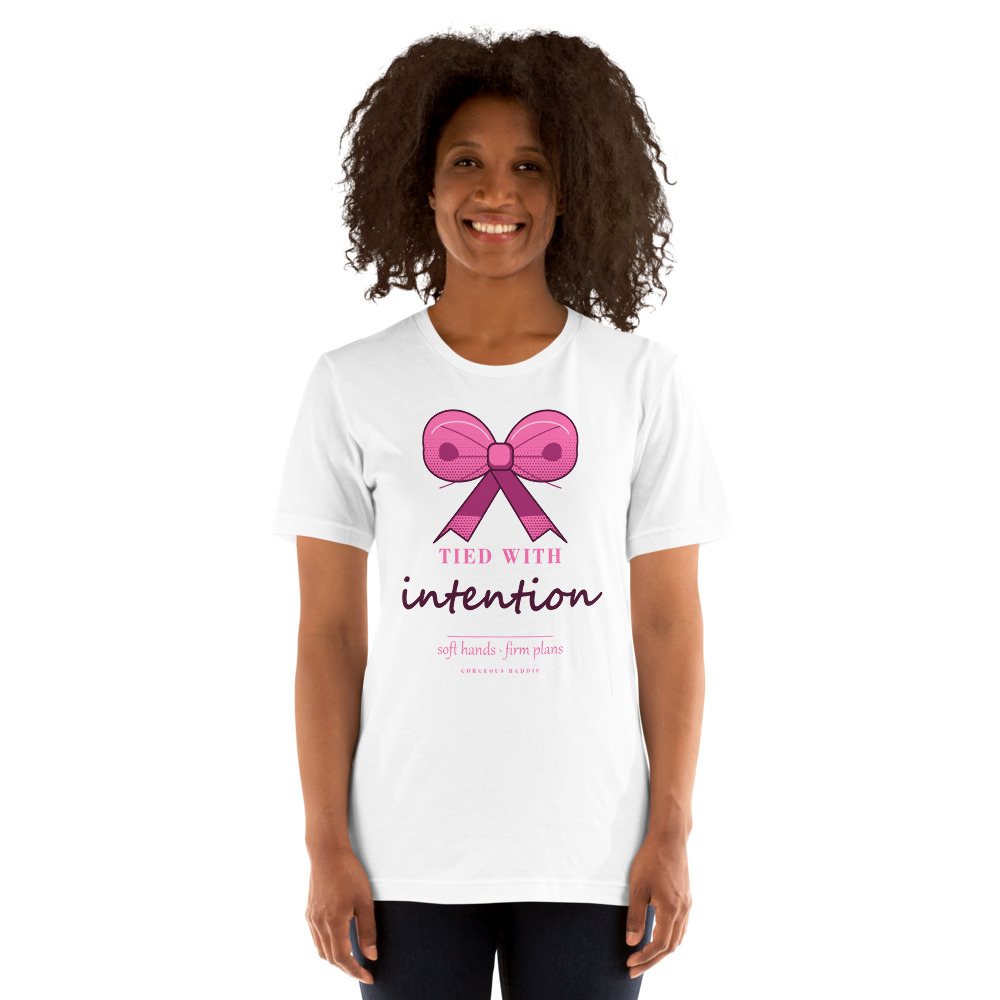 Gorgeous Baddie Tied With Intention Boutique Tee White Front