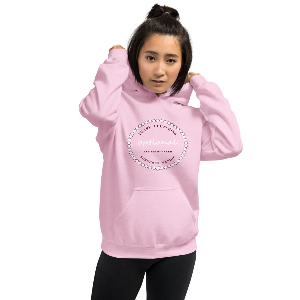 Gorgeous Baddie Pearl Clutching Optional Boutique Hoodie Front