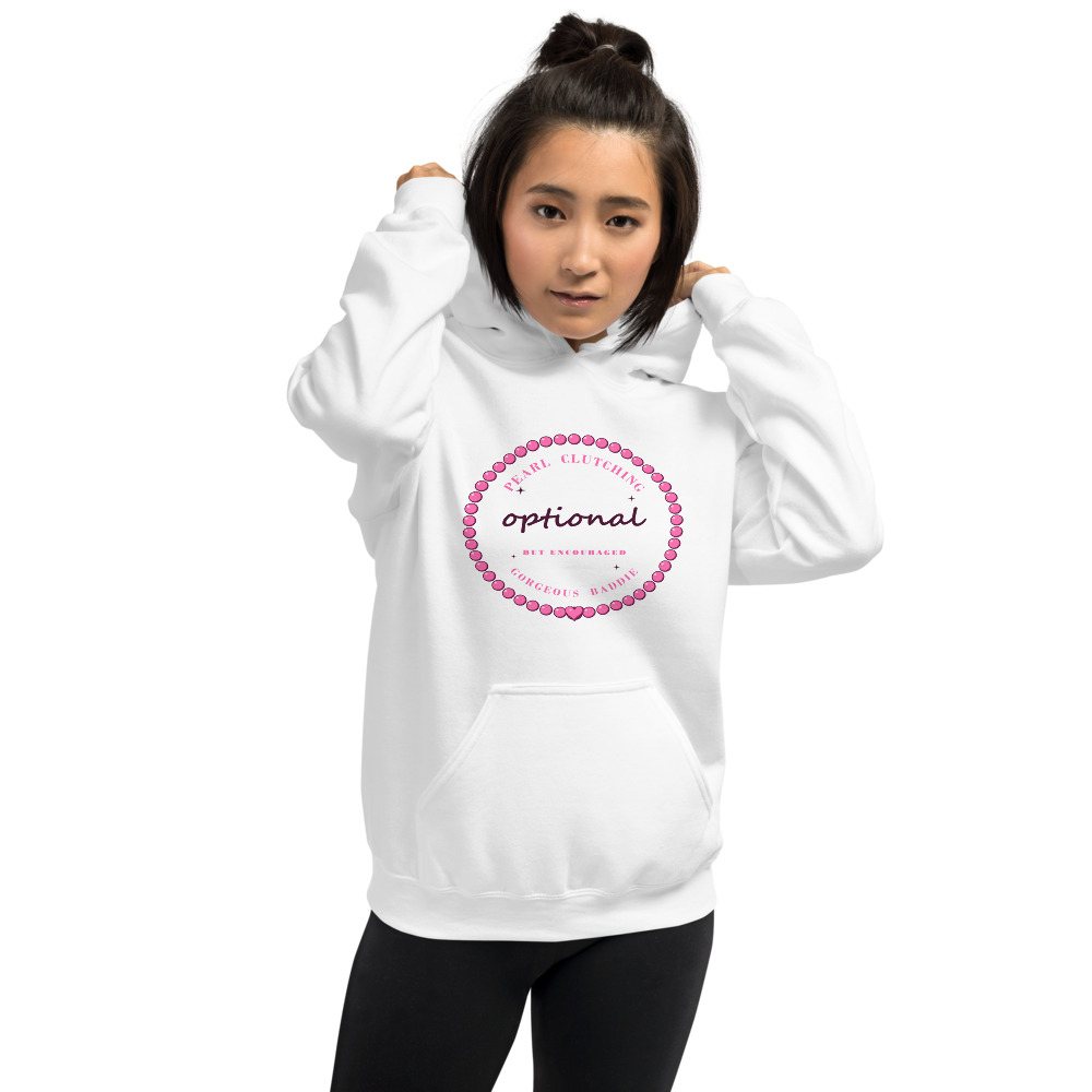 Gorgeous Baddie Pearl Clutching Optional Boutique Hoodie White Front