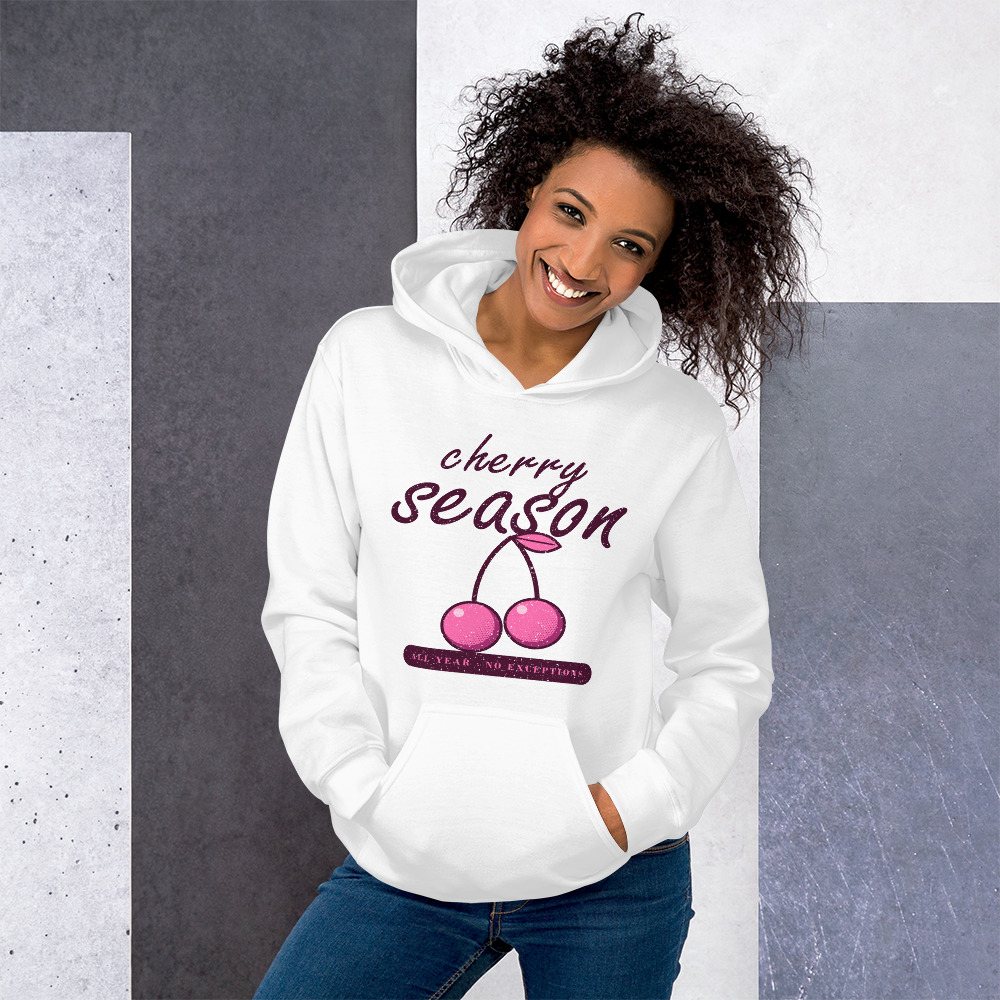 Gorgeous Baddie Cherry Season All Year Boutique Hoodie White