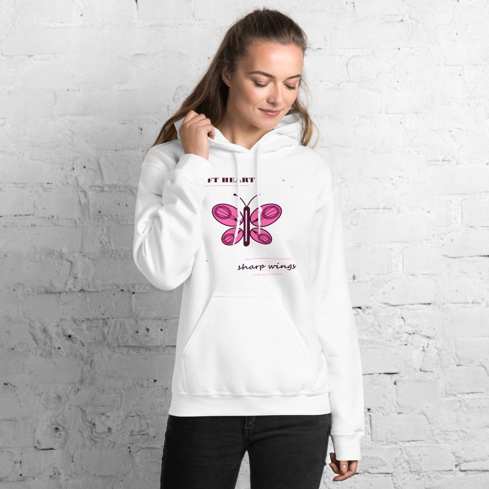 Gorgeous Baddie Soft Heart Sharp Wings Boutique Hoodie White Front