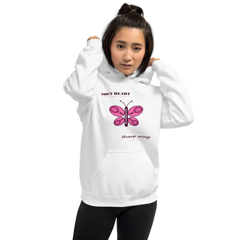Gorgeous Baddie Soft Heart Sharp Wings Boutique Hoodie White Front