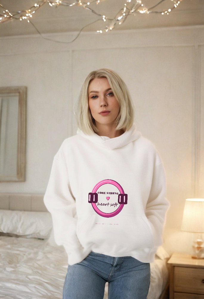 Gorgeous Baddie Core Strong Heart Soft Boutique Hoodie White Lifestyle