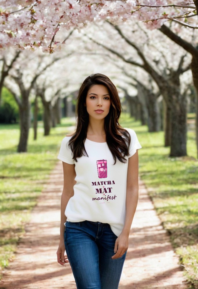 Gorgeous Baddie Matcha Mat Manifest Boutique Tee White Lifestyle
