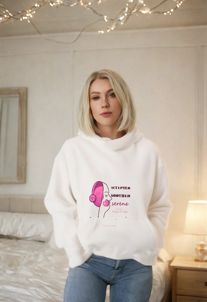 Gorgeous Baddie Sculpted Soothed Serene Boutique Hoodie White Lifestyle