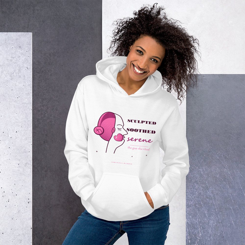 Gorgeous Baddie Sculpted Soothed Serene Boutique Hoodie White Front