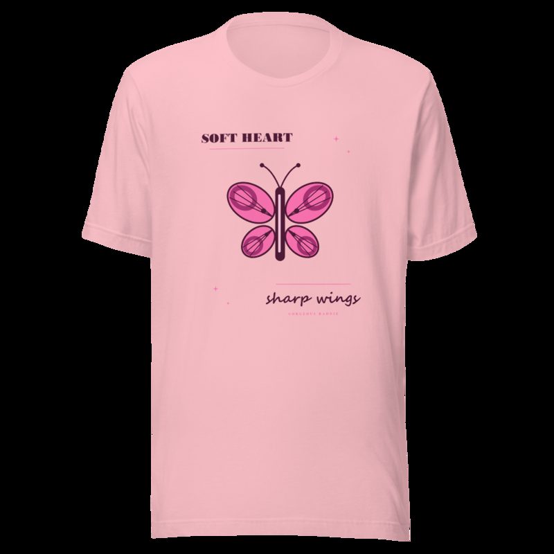 Gorgeous Baddie Soft Heart Sharp Wings Boutique Tee White Pink